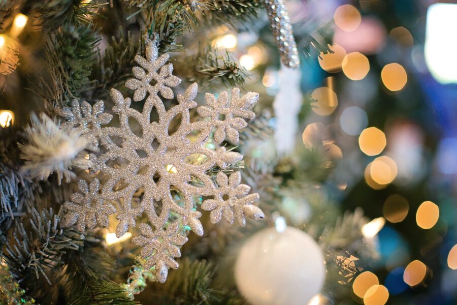 snowflake, ornaments, christmas tree
