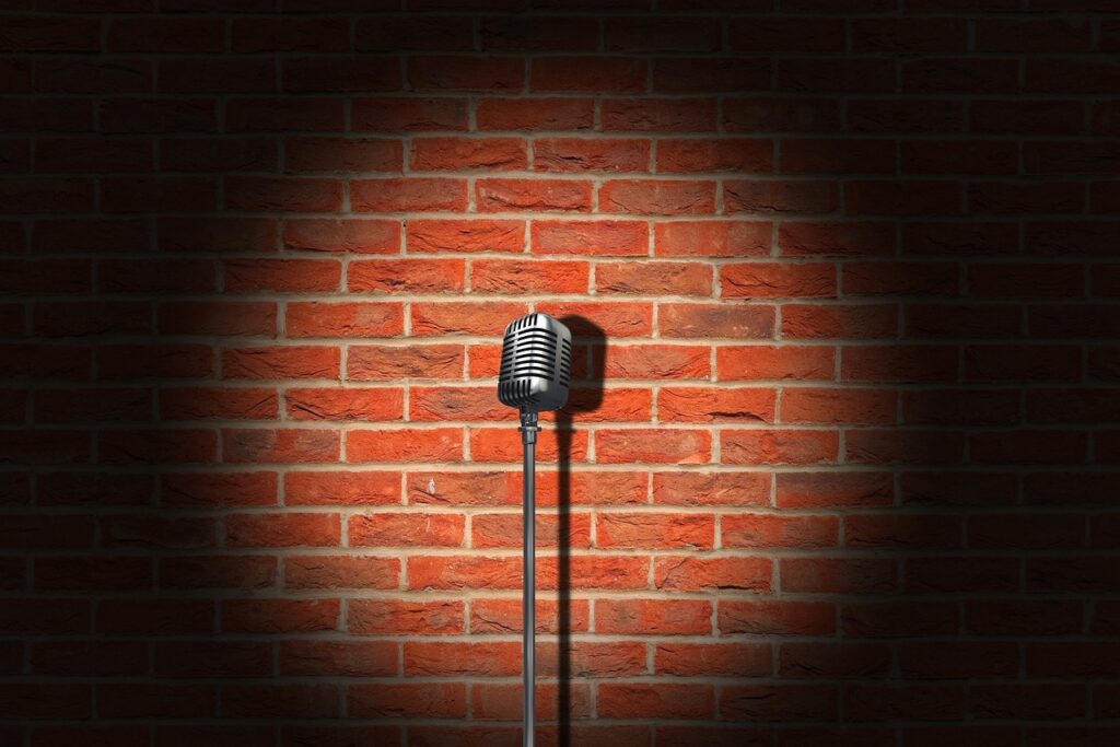 microphone, vintage, brick wall